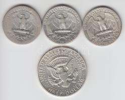 Amerikai Egyesült Államok 1940-42. 1/4$ Ag "Washington" (3x) + 1964. 1/2$ Ag "Kennedy...