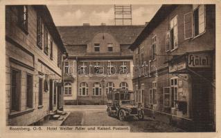 Olesno, Rosenberg Hotel Weisser  Adler, post office, automobile