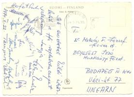 1974 A magyar férfi röplabdacsapat tagjainak aláírásai Finnországból küldött lapon