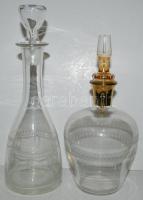 2db régi gravírozott üvegpalack dugóval /  Vintage glass bottles with glass corcks, 23cm, 26cm