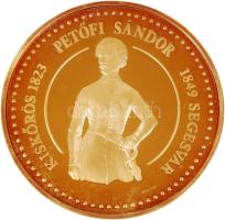 Hungary "Petőfi Sándor 1823-1849" nagyalakú vastag aranyozott Ag emlékérem 1000g! (.999)/d=100mm, hozzávaló "000004" sorszámú tanúsítvánnyal, eredeti díszdobozban! T:PP Csak 20db! RRR!! Hungary "Sándor Petőfi 1823-1849" piefort gold-plated pure Ag medallion 1000g (.999)/d=100mm, with the certificate number four in original box! C:PP Only 20 examples! RARE!
