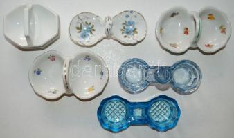 6db-os sótartógyűjtemény üveg-, illetve porcelán sótartókkal, köztük kézzel festettekkel is / 
A sma...