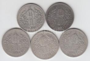 Ausztria 1893-1899. 1K Ag (5x) 4klf évszámmal T:2-,3
Austria 1893-1899. 1 Korona Ag (5x) with 4 vari...