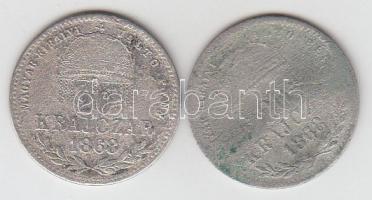 1868KB 20Kr Ag "Magyar Királyi Váltó Pénz" (2x) T:3,3-