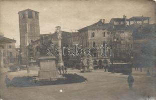 Naples Piazza del Duomo, Statue of Vittorio Emanuele II, Bar Vittorio Emanuele, tram, photo