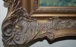 Mesterházy L. jelzéssel: Hegyek között. Olaj, vászon, szép, díszes keretben, 81x100cm (a képen kis l...