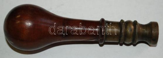 Régi réz pecsétnyomó fa nyéllel, P.F. monogrammal /  Vintage brass stamp with wooden handle, 11cm
