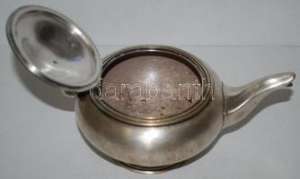 cca 1900 Jelzett alpakka teáskanna fogó-betét nélkül / Signed alpacca tea-pot 16x12 cm