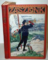 1909 A Zászlónk c. ifjúsági lap évfolyama 437 képpel. Szép, festett egészvászon kötésben