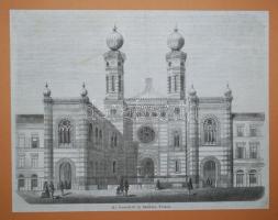 Vasárnapi Újság: Az izraeliták új imaháza Pesten 1857, rotációs fametszet