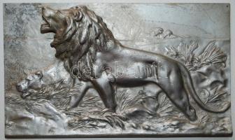 Oroszlán pár, fém dombormű /  Lions, metal bas relief, 16,5x28cm