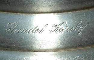 J.L. Hermann alpakka tálca, Gundel felirattal alján címerrel, 32×21 cm