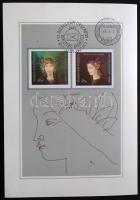 1986 Szász Endre (1926-2003): Női arc, Bélyegnap emléklapon. Toll, papír. Jelzett