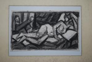 Kósa Ferenc (1919-2005): Női akt, szén, papír, jelzett, paszpartuban, 10×17 cm