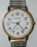 Raketa férfi elemes karóra rozsdamentes acél szíjjal, órással bevizsgálva, új elemmel /  Men's wristwatch with stainless steel strap + Orient SP női elemes karóra műbőr szíjjal, új elemmel / Female wristwatch with faux leather strap