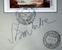 1986 Bélyegnap alkalmi bélyegzésű üdvözlőlap a tervező Szász Endre saját kezű aláírásával