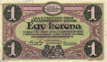 Zalaegerszeg/hadifogolytábor 1916. augusztus 15. 1K arab sorozat és sorszámmal T:II-(kis papírhiány)