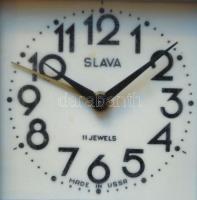 Slava összecsukható utazóóra műanyag tokjában, jól jár / 
Travel watch in plastic case, works well, ...