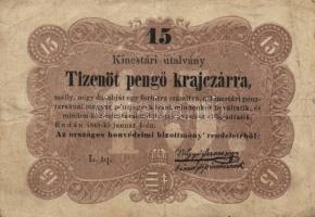 1848-49. Kossuth bankó sor 15Kr + 30Kr + 1Ft + 2Ft + 5Ft piros T:III,IV,V