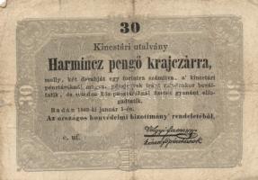 1848-49. Kossuth bankó sor 15Kr + 30Kr + 1Ft + 2Ft + 5Ft piros T:III,IV,V