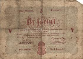 1848-49. Kossuth bankó sor 15Kr + 30Kr + 1Ft + 2Ft + 5Ft piros T:III,IV,V