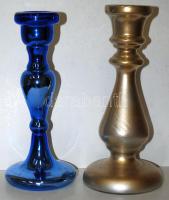 2db színes szakítottüveg gyertyatartó /  Handmade glass candlesticks, 25cm