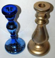 2db színes szakítottüveg gyertyatartó / 
Handmade glass candlesticks, 25cm