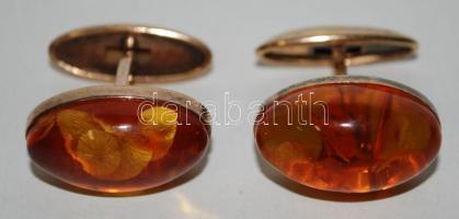 Aranyozott ezüst (0,835) mandzsettagomb-pár szovjet és és magyar fémjellel (1966-1999) / Gold plated silver buttons with ivy