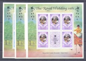 Prince Charles and Lady Diana Spencer's wedding mini sheet + block, Károly és Diana esküvője kisívsor + blokk