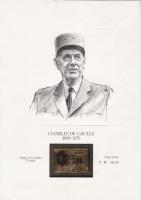 1970 Emléklap plakettel De Gaulle emlékére 23 karátos arany bevonattal limitált széria