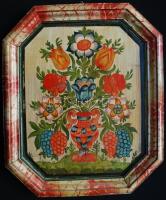 Népies, festett fa falitábla /  Wooden chart with folcloristic motives, 47x39cm