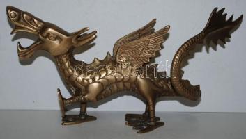 Nagyméretű, réz, sárkány formájú sörnyitó /  Large brass beer opener with dragon shape, 26x14cm