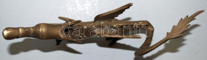 Nagyméretű, réz, sárkány formájú sörnyitó / 
Large brass beer opener with dragon shape, 26x14cm