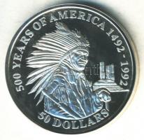 Cook-szigetek 1991. 50$ Ag "Amerika 500 éve - Ülő Bika" T:PP Cook Islands 1991. 50 Dollars Ag "Sitting Bull" C:PP