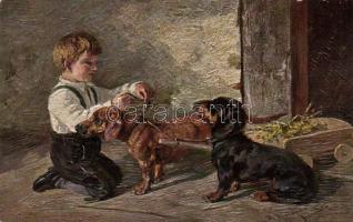 Dogs, boy artist signed