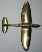 Kézzel készített réz repülőgép modell, sérült, h:14 cm, sz:18 cm