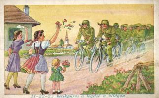 Military WWII propaganda, cycling soldiers (EB)