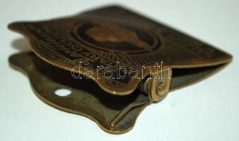 Zománcozott réz iratcsipesz, reklám felirattal