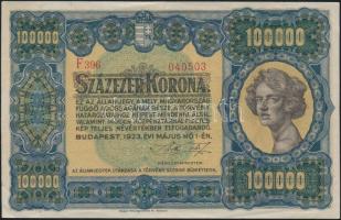 1923. 100.000K "Magyar Pénzjegynyomda RT" főtípus T:II-,III R!