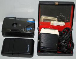 Kis elektronikus bolhatétel: villanyborortva, Ronson 300 elemes borotva, Carena Flash analóg fényképezőgép, eredeti dobozukban /  Electric shaver, battery shaver and an analog photo camera, in original case