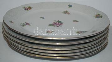 6db kézzel festett  Eton-mintás jelzett Herendi porcelán lapos tányér,  Handpainted Herend chinaware...