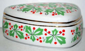 Hollóházi ékszeres doboz,  matricás, jelzett, hibátlan, h:13 cm