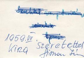 1959 Simon János válogatott kosárlabdázó írása, aláírása 9,5x6,5cm foto hátoldalán