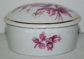 Hollóházi ékszeres doboz,  matricás, jelzett, hibátlan, d:8 cm