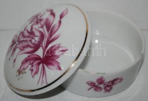 Hollóházi ékszeres doboz,  matricás, jelzett, hibátlan, d:8 cm