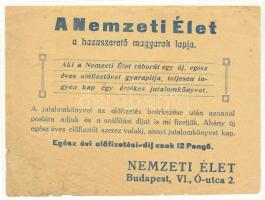 A Nemzeti Élet hungarista újság reklámnyomtatványa