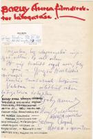 1973 Szervátusz Jenő szobrászművész, Koczogh Ákos művészettörténész írása és aláírása hátoldalán:Bor...