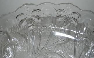 Gazdagon díszített üveg kínáló, hibátlan, d:22 cm, m:16 cm