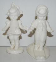 Síelő kisfiú és egy katicás kislány, porcelán, hibátlan, jelzés nélkül, m: 2×13 cm