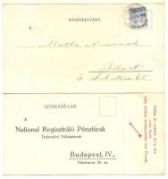 1925 National pénztárgép reklámnyomtatvány, válaszlevelezőlappal